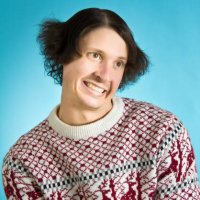 goofy holiday sweater man - hairstyle stockfoto's en -beelden