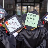 graduation. personalized mortarboards - garden decoration stock pictures, royalty-free photos & images