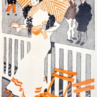 grand prix de paris horserace, in the foreground a very pretty young woman, in the background two gentlemen, they say she is the great price - fashion stock illustrations