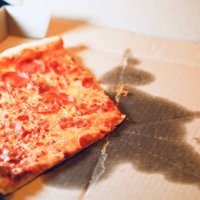 greasy pizza in a delivery box - junk food stock pictures, royalty-free photos & images