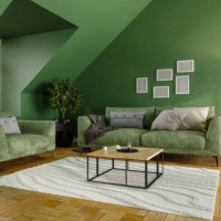 green living room with green sofa, coffee tables and plants - home decoration stock pictures, royalty-free photos & images