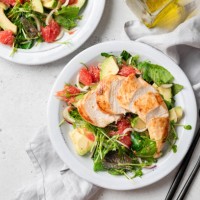 grilled chicken salad with avocado - food stock pictures, royalty-free photos & images