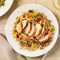 grilled chicken with quinoa and brown rice salad - food stock pictures, royalty-free photos & images