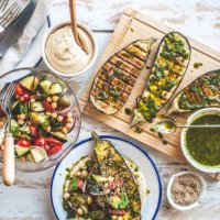 grilled eggplant healthy dinner party - food stock pictures, royalty-free photos & images