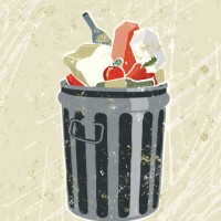 groceries and food in a garbage bin - food stock illustrations