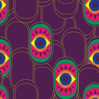 groovy art deco eyes seamless pattern background - home decoration stock illustrations