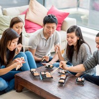 group of asian friends - junk food stock pictures, royalty-free photos & images