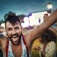 group of friends chilling before a concert. - concert stock pictures, royalty-free photos & images