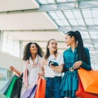 group of friends in the shopping mall - fashion stock pictures, royalty-free photos & images