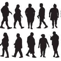 group of overweight people silhouettes - junk food stock illustrations