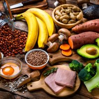 group of raw food with high content of biotin (vitamin b7) - food stock pictures, royalty-free photos & images