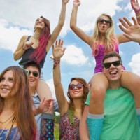 group of teenagers cheering at music festival - concert stock pictures, royalty-free photos & images