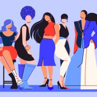 group portrait of woman's fashion models - fashion stock illustrations