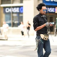 Guest is seen wearing a fanny pack outside the Matiere show during New York Fashion Week: Men's S/S 2018 at Skylight Clarkson Sq on July 12, 2017 in...