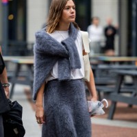 Guest is seen wearing grey skirt outside Simone Rocha during London Fashion Week September 2023 on September 17, 2023 in London, England.