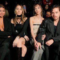 Guest, Paris Jackson, Ari Fournier and Cole Sprouse at Coperni Fall 2024 Ready-to-Wear Show as part of Paris Ready to Wear Fashion Week held at...