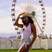 Guest poses during weekend 2 of the 2023 Coachella Valley Music And Arts Festival on April 22, 2023 in Indio, California.