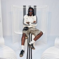 Guest poses for a photo during the Design Week Adidas x Juventus event on April 16, 2024 in Milan, Italy.