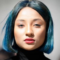 Guest with blue hair is seen at the Hera Seoul Fashion Week 2019 F/W at Dongdaemun Design Plaza at Dongdaemun Design Plaza on March 22, 2019 in...