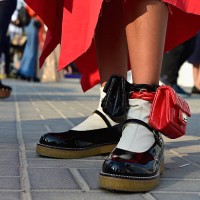 Guests, shoe detail, attend Fashion Forward Spring/Summer 2017 at the Dubai Design District on October 21, 2016 in Dubai, United Arab Emirates.