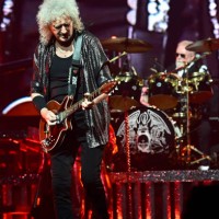 Guitarist Brian May and drummer Roger Taylor perform onstage as Queen + Adam Lambert kick off the 