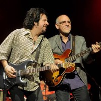 Guitarists Steve Lukather and Larry Carlton perform at the last show of their 2015 Asian tour, at the AC Hall in Hong Kong on February 5, 2015....