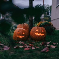 halloween decoration in a yard - garden decoration stock pictures, royalty-free photos & images