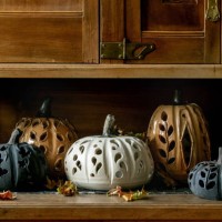 halloween decorations, hand crafted ceramic pumpkins - home decoration stock pictures, royalty-free photos & images