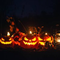 halloween jack-o-lantern pumpkins - garden decoration stock pictures, royalty-free photos & images