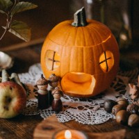 halloween set up on a wooden dining table - home decoration stock pictures, royalty-free photos & images