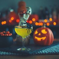 halloween time. vibrant colored drinks with cauldron of candy - home decoration stock pictures, royalty-free photos & images