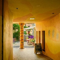 hallway or corridor at kunsthofpassage dresden with colorful walls - garden decoration stock pictures, royalty-free photos & images