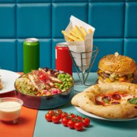 hamburgers and pizzas - junk food stock pictures, royalty-free photos & images