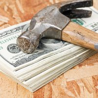 hammer on stack of money - home decoration stock pictures, royalty-free photos & images