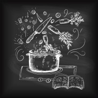 hand drawn typography - cooking and foods - food stock illustrations