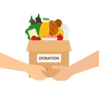 hands holding food donation box. volunteering, charity and support concept - food stock illustrations