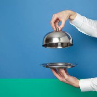 hands holding silver tray and lid - food stock pictures, royalty-free photos & images