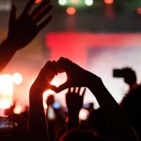 hands making heart shape at music festival - concert stock pictures, royalty-free photos & images