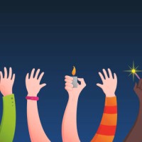 hands raised high - concert stock illustrations