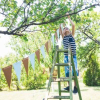happy boy preparing a party event - garden decoration stock pictures, royalty-free photos & images
