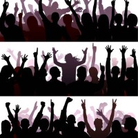 happy crowd of people silhouette (all people are complete and moveable) - concert stock illustrations