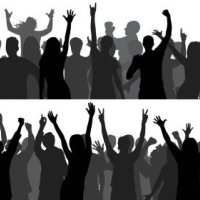 happy crowd silhouette (people are complete- a clipping path hides the legs) - concert stock illustrations
