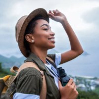 happy girl climber on break - travel stock pictures, royalty-free photos & images