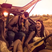 happy hipsters on a road trip - concert stock pictures, royalty-free photos & images