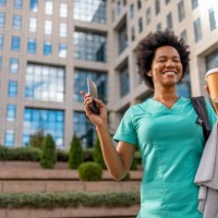 happy relaxed medical practitioner dancing outdoors. - travel stock pictures, royalty-free photos & images