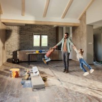 happy single father and his kids having fun in their new house. - home decoration stock pictures, royalty-free photos & images