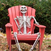 happy skeleton sitting in a chair - home decoration stock pictures, royalty-free photos & images