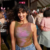 happy woman enjoying dance at music concert - concert stock pictures, royalty-free photos & images