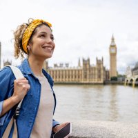happy woman sightseeing in london - travel stock pictures, royalty-free photos & images