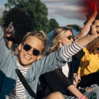 happy young man enjoying with friends in music festival - concert stock pictures, royalty-free photos & images